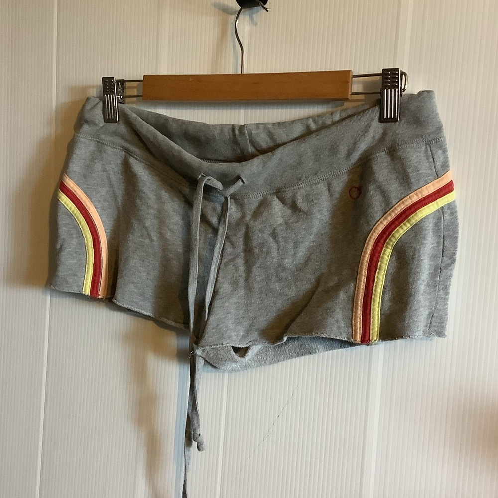 OP Gray Terry Drawstring Shorts with Red and Yellow Side Arches